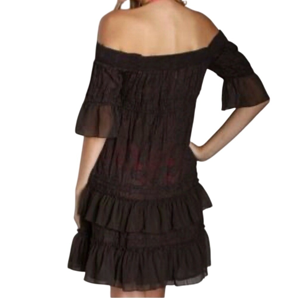 Free People Dress Women XS Brown Excellent Smocked Tiered Ruffle Mini Boho